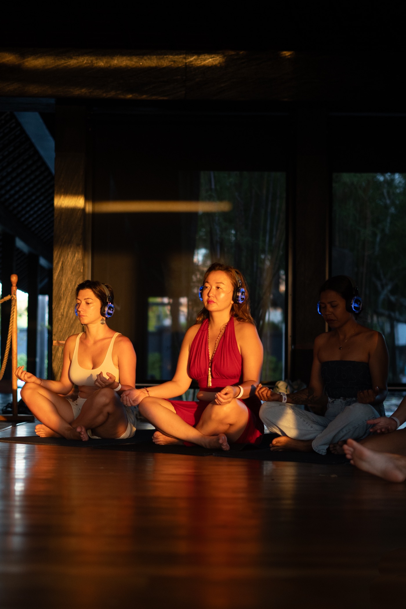 Guided meditation with silent disco headphones